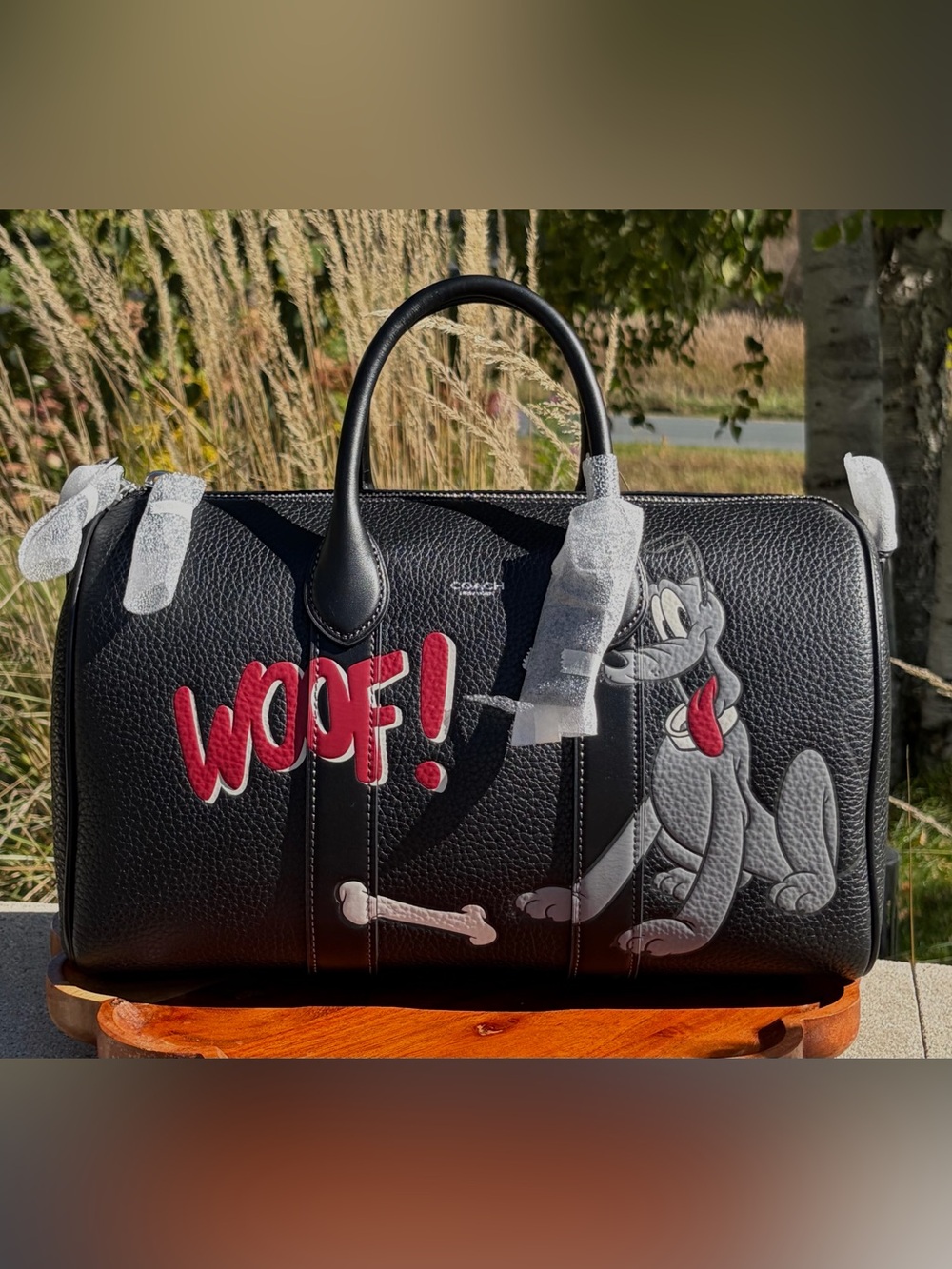 Disney x Coach with Pluto Compass Bag 35 Black Leather CDL97 NWT